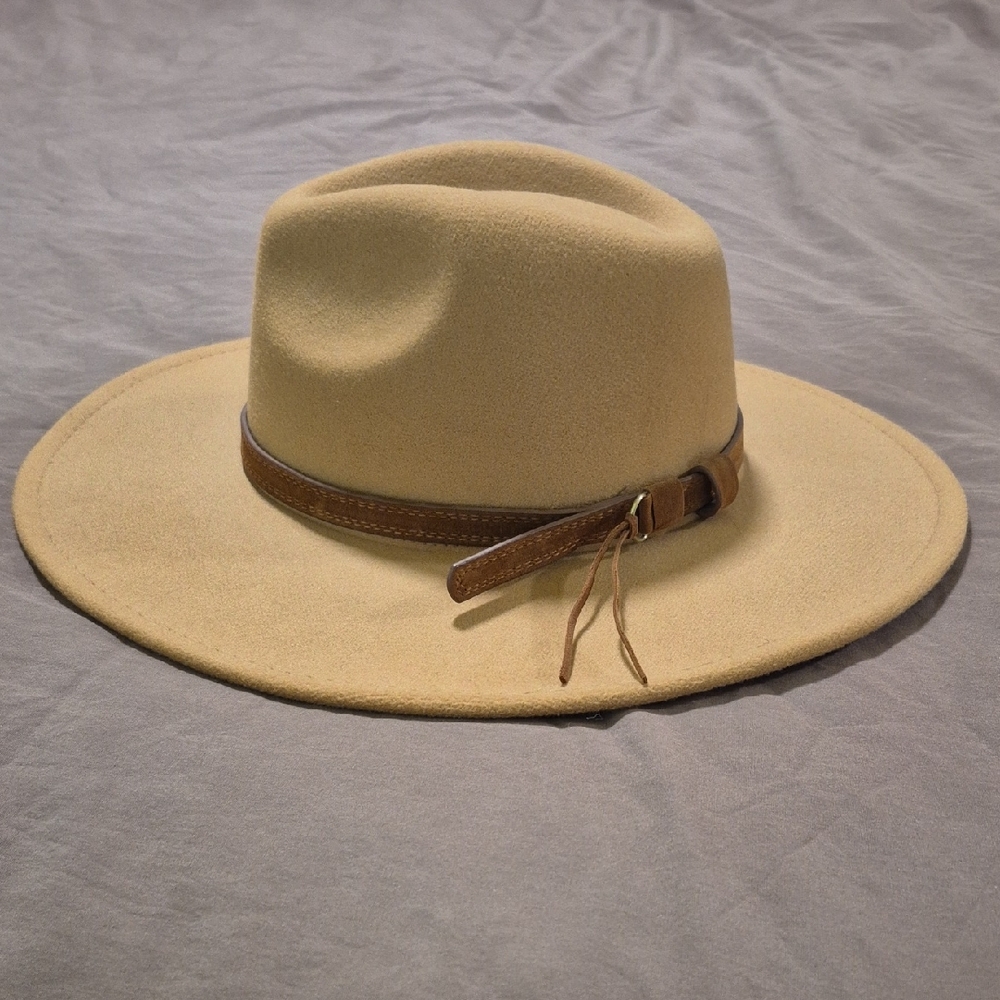 Classic Tan Fedora Hat with Brown Band